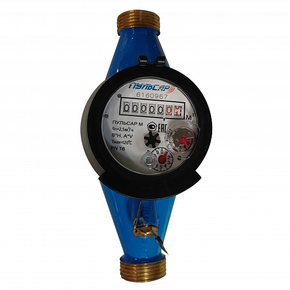 Универсальный счетчик воды «Пульсар М» Ду20 без интерфейса, медный регистр, Qn=2,5 м3/ч Н00002761