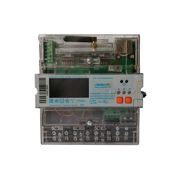 Трехфазный электросчетчик «Пульсар 3/3М» Компакт RS-485, оптопорт, 5/10A, модуль 2G/NB-IoT, СПОДЭС, класс точности 0,2S/0,5 П0000011064